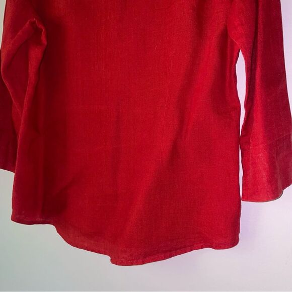 Talbots Size S Irish Linen Red Button-Up Shirt 3/4 Sleeve Minimalist Office - Picture 7 of 7